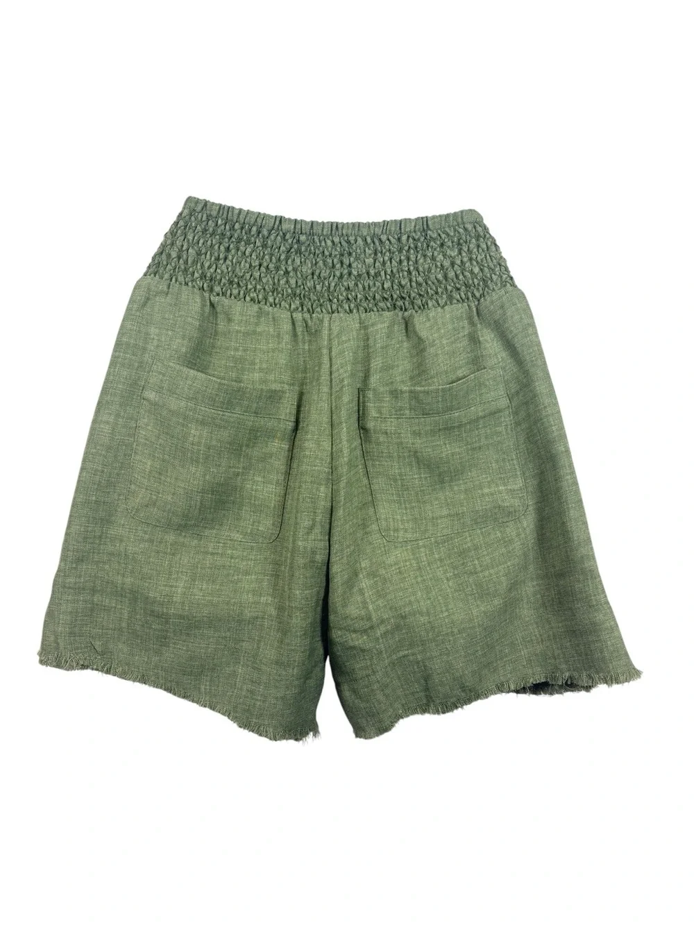Wit & Wisdom Sage Green Smocked Waist Frayed Hem Shorts XS NWT Boho Beachy